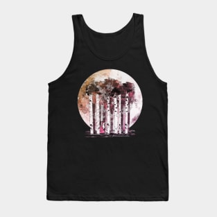 Purple shades Big full moon lights up a dream forest and a beautiful fox, birchs watercolor Tank Top